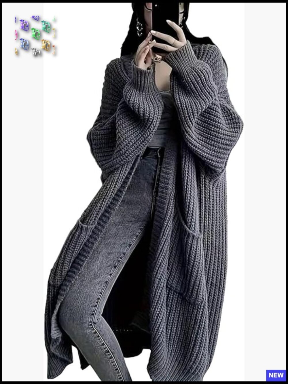 Chunky Cable Knit Cardigan Open Front Long Duster Oversized Sweater with Pockets
